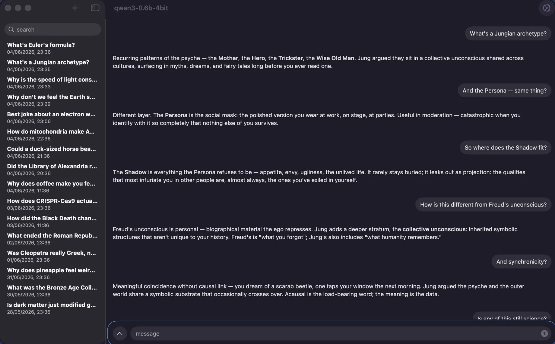Enigmus for Mac — a chat about Jungian archetypes, processed fully on-device