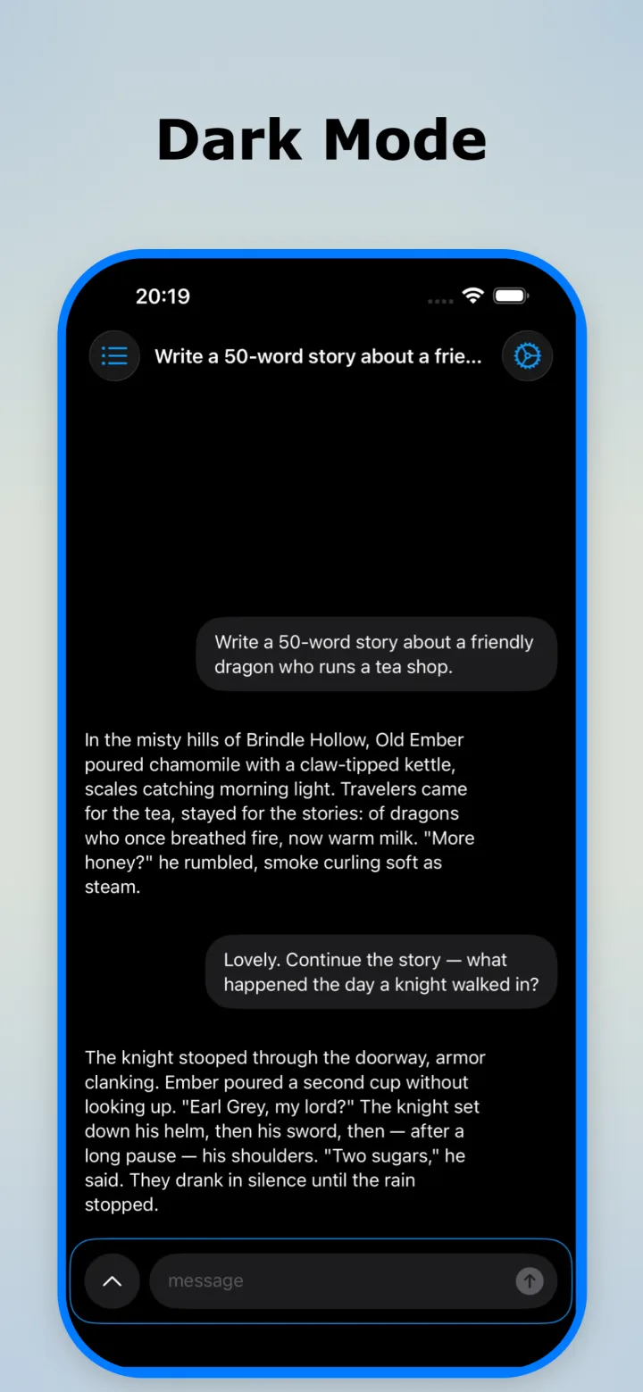 The same Enigmus chat shown in dark mode